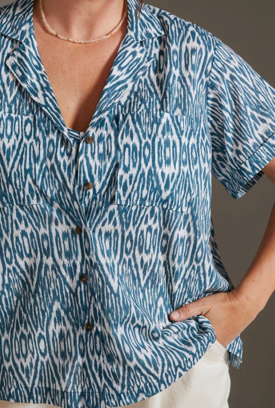 Pilcro Printed Voile Surf Shirt Blue Ikat Medium